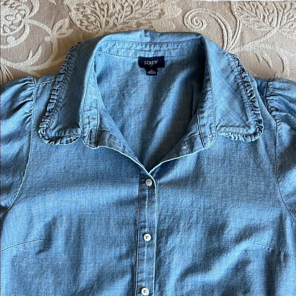 NWOT J. Crew Light Blue Denim Button-Front Short Sleeve Shirt - Picture 3 of 11